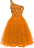 One Shoulder Sequin Homecoming Dresses Short Tulle Prom Dresses for Women A Line Princess Formal Cocktail Gown Gowns