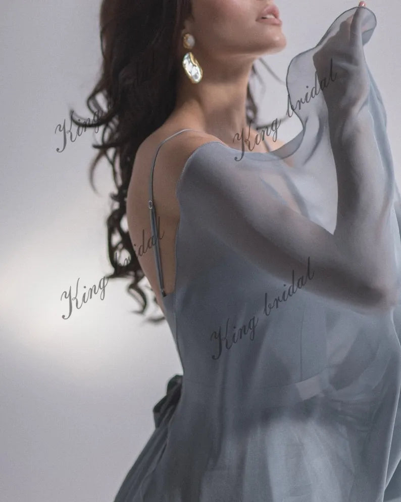 Silk blue and gray boning Chiffon wedding gown Modern wedding dress prom party dresses formal dress women elegant
