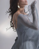 Silk blue and gray boning Chiffon wedding gown Modern wedding dress prom party dresses formal dress women elegant
