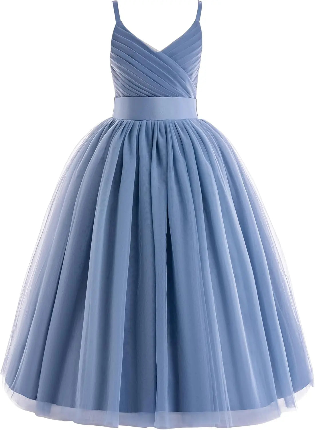 Vestido de tul con tirantes finos para niñas de flores, largo, corte A, para bodas, desfiles, princesas, fiestas de cumpleaños, vestidos de gala 
