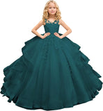 Tüll Prinzessin Ärmellose Festzugskleider Lange Spitze Applique Blumenmädchen Kleid Kinder Geburtstagsparty Ballkleid Festzugskleider 