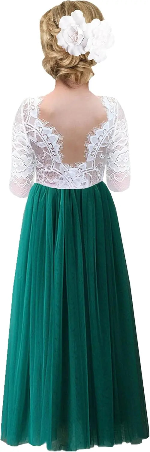 Vestido de tul con tutú recto de corte A con espalda de encaje y rosas para niña, vestido de fiesta para niña de las flores, vestidos para niñas para fiestas y bodas, vestidos de dama de honor 