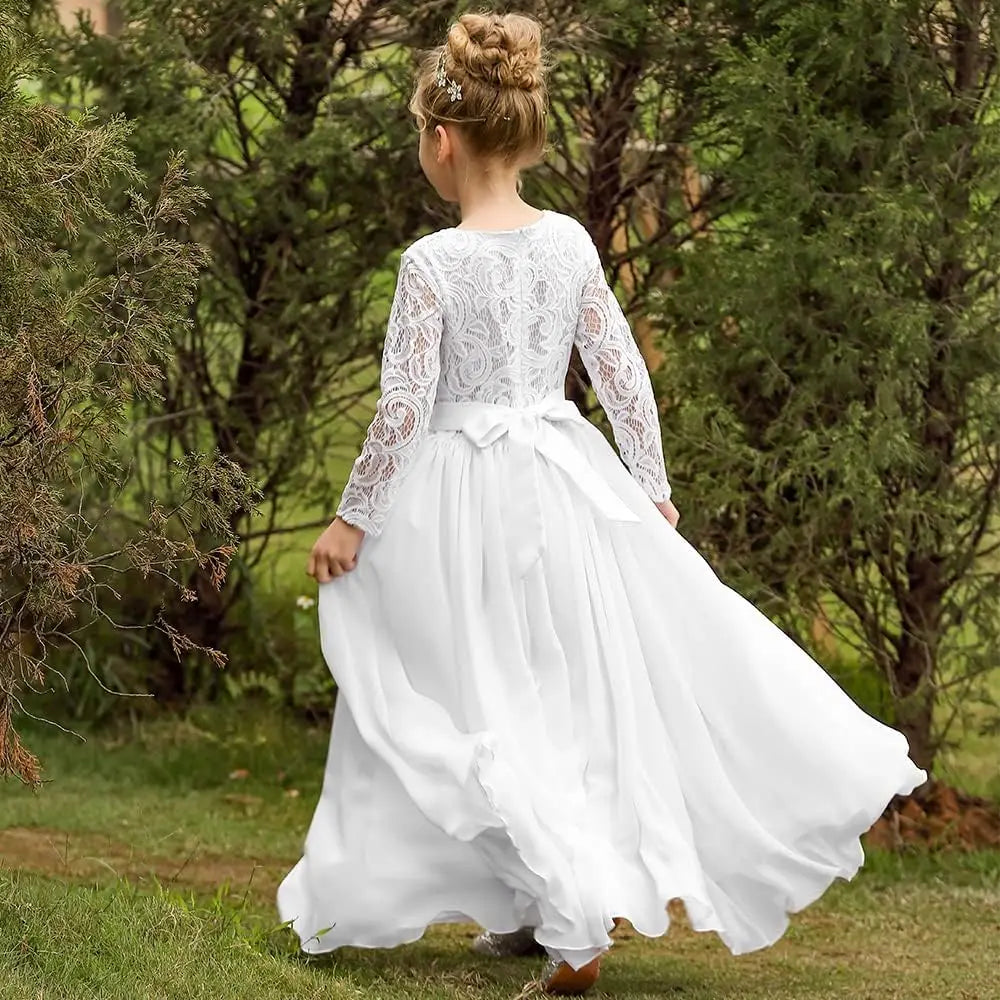 Vestido elegante de primera comunión para niña de las flores, estilo bohemio, de gasa, corte en A, blanco, para dama de honor, para fiesta de bodas, de 2 a 12 años 
