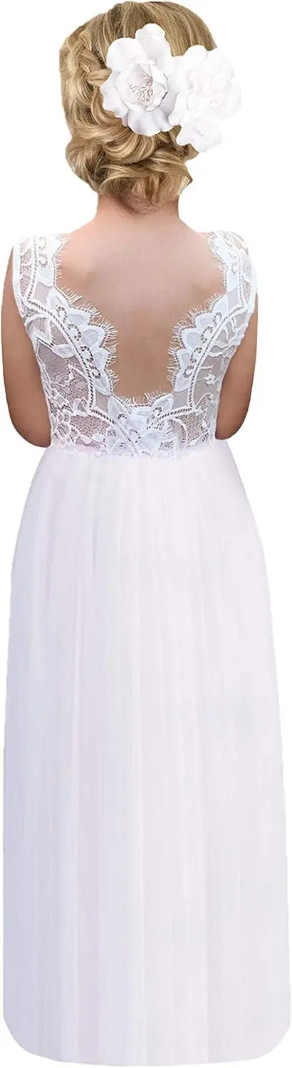 Vestido de tul con tutú recto de corte A con espalda de encaje y rosas para niña, vestido de fiesta para niña de las flores, vestidos para niñas para fiestas y bodas, vestidos de dama de honor 