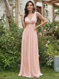 Womens Bridesmaid Dress V-Neck Sleeveless A Line Chiffon Floor Length Formal Dress wedding guest dress  ball gown