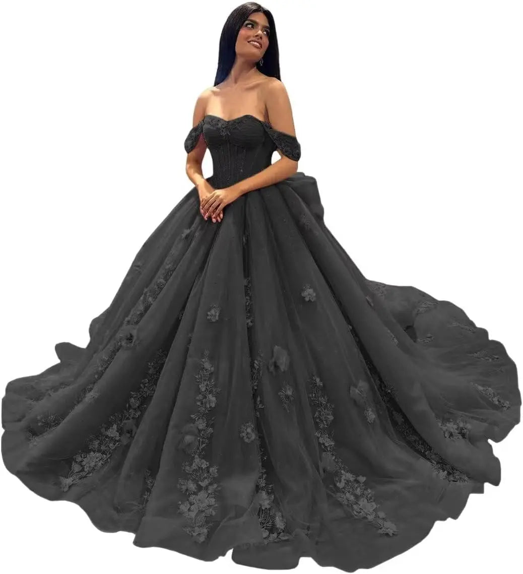 3D Floral Quinceanera Dresses Lace Beaded Party Gowns Off Shoudler Tulle Ball Gown for Sweet 15 16 Dresses
