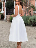 Vestidos de fiesta de satén con cuello barco y midi, largos hasta la rodilla, espalda escotada, corte en A, vestidos formales de noche para fiesta, vestido de cóctel y fiesta 