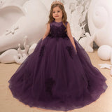 Burgundy Tulle Puffy Floral Appliques Sleeveless For Wedding Party Birthday Banquet Princess Gown Customized Flower Girl Dresse