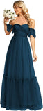 Women's Formal Dress Sweetheart Off-Shoulder Ruched Tulle Maxi Bridesmaid Dresses elegant dress women for wedding party