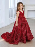 Vestidos de desfile con lentejuelas y cuello en V para niñas, vestidos de baile brillantes para niñas de las flores, vestidos de princesa para niñas pequeñas, vestido de comunión 