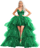 High Low Pailletten Tüll Ballkleider Mehrlagiges Romantisches Ballkleid für Damen Funkelndes Abendkleid Abendkleider 