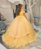 Vestido de tul para niña de las flores, para boda, con hombros descubiertos, para desfile, con flores 3D, estilo princesa, para fiesta 
