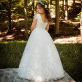 Tulle Puffy Lace Flory Appliques Short Sleeve For Wedding Birthday Party Banquet Princess Gowns Flower Girl Dresses White