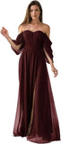 Vestido de dama de honor de talla grande con hombros descubiertos, de gasa, formal, con abertura, elegante, para invitada de boda 