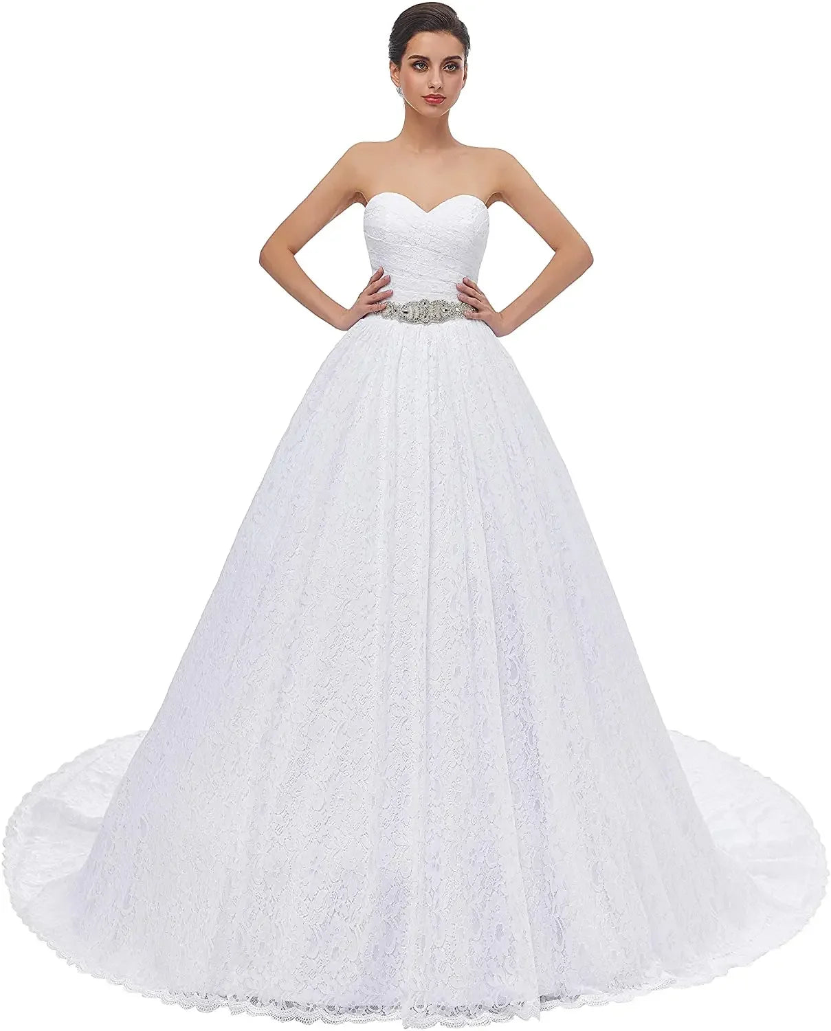 Vestido de novia de encaje con pedrería para mujer de Likedpage, vestido de novia de encaje, vestido elegante, vestido de novia sencillo de lujo. 