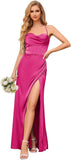Cowl Neck Satin Bridesmaid Dresses for Women Mermaid Corset Prom Dress Long Formal Evening Gown with Slit Wedding Party Gowns