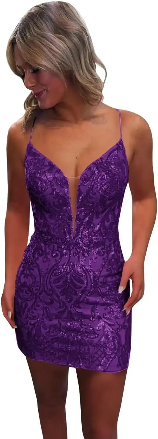 Vestidos de fiesta ajustados con lentejuelas brillantes y sexys para adolescentes, vestidos cortos de encaje con purpurina para fiesta de graduación, vestido de cóctel sin espalda para mujer, vestido de club 