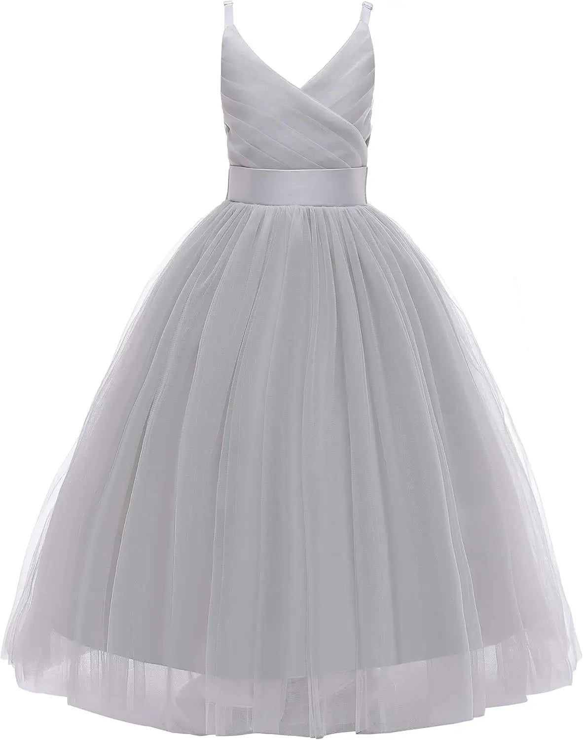 Vestido de tul con tirantes finos para niñas de flores, largo, corte A, para bodas, desfiles, princesas, fiestas de cumpleaños, bailes 