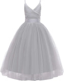 Vestido de tul con tirantes finos para niñas de flores, largo, corte A, para bodas, desfiles, princesas, fiestas de cumpleaños, vestidos de gala 