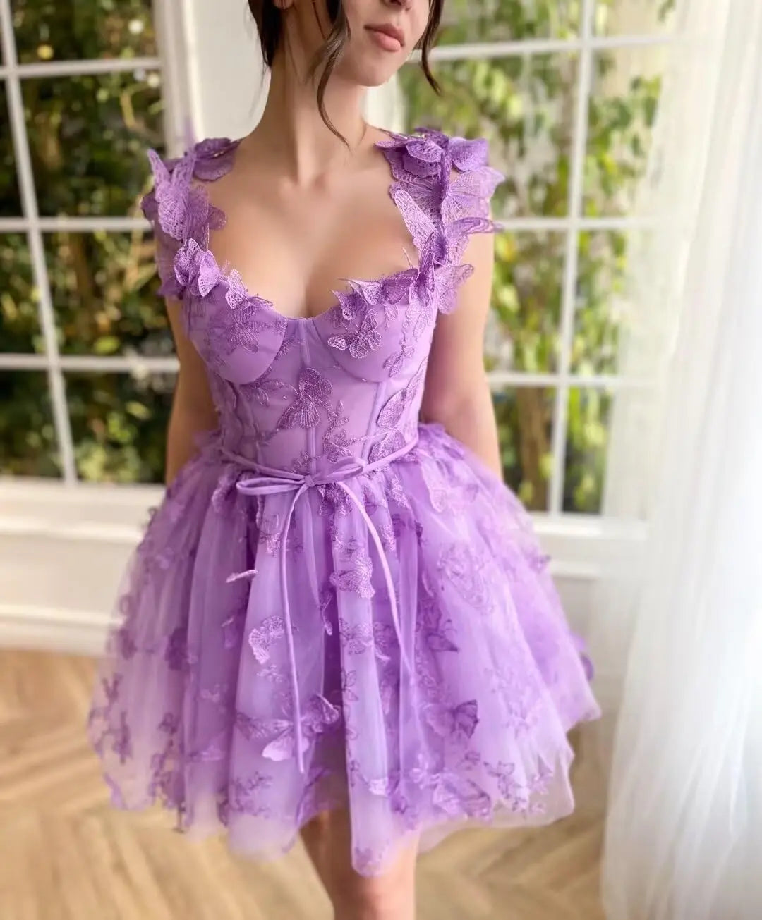 3D-Schmetterlings-Tüll-Heimkehrkleid für Teenager – A-Linie, kurz, Abschlussball, Cocktailkleid, Hochzeitsparty, Kleider mit Schnürung am Rücken 