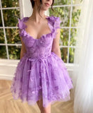 3D-Schmetterlings-Tüll-Heimkehrkleid für Teenager – A-Linie, kurz, Abschlussball, Cocktailkleid, Hochzeitsparty, Kleider mit Schnürung am Rücken 