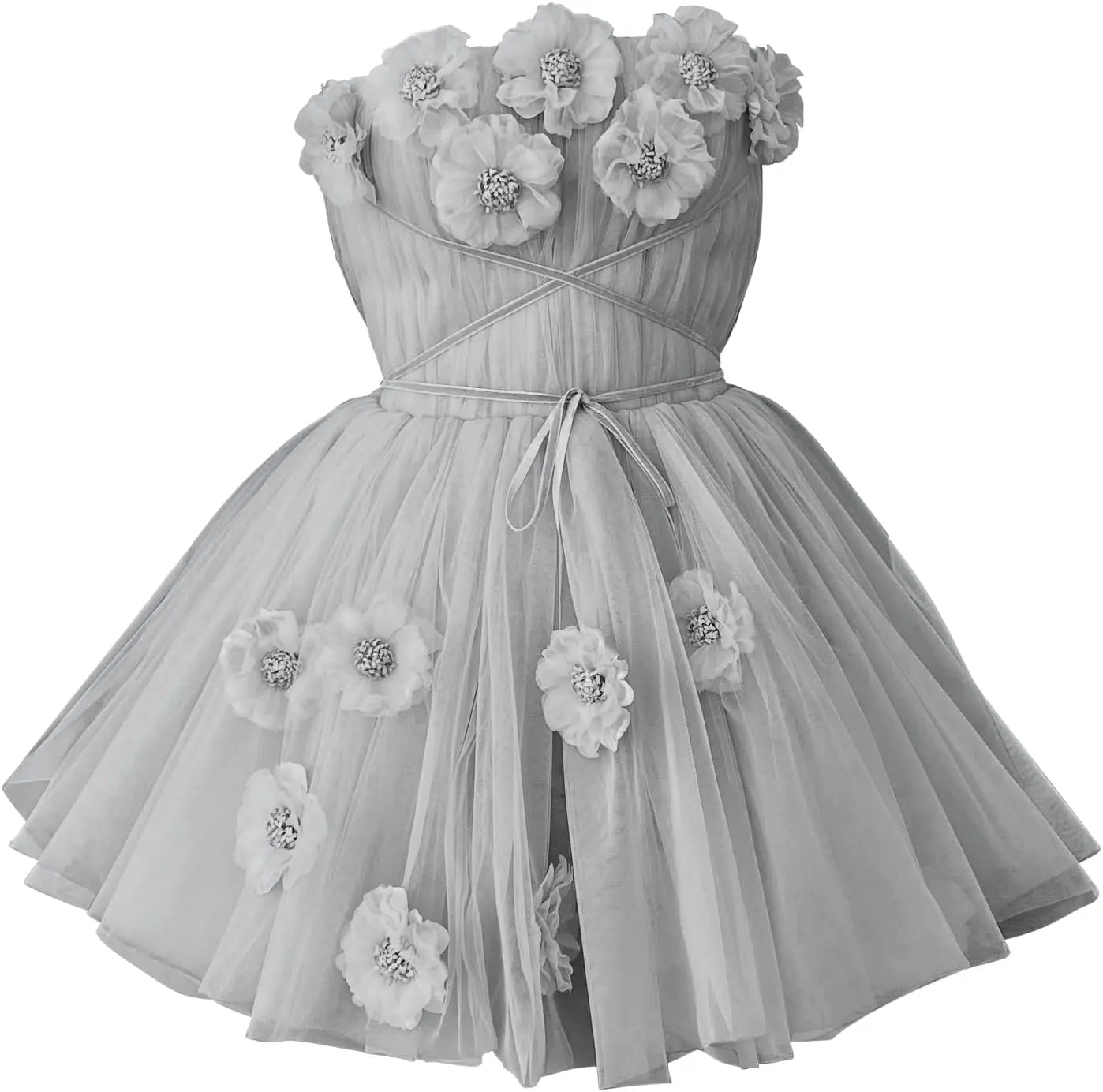 Short Strapless Tulle Cocktail Dress Floral A-Line Homecoming Gown for Teens Customizable Party Gown prom dresses  mini dress