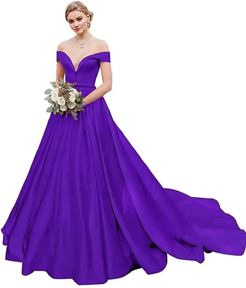 Damen Schulterfrei Satin Brautkleider Ballkleid Langes Ballkleid Abendkleid Ballkleid Brautkleider Sexy Brautkleid 