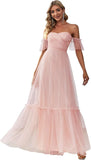 Women's Formal Dress Sweetheart Off-Shoulder Ruched Tulle Maxi Bridesmaid Dresses elegant dress women for wedding party