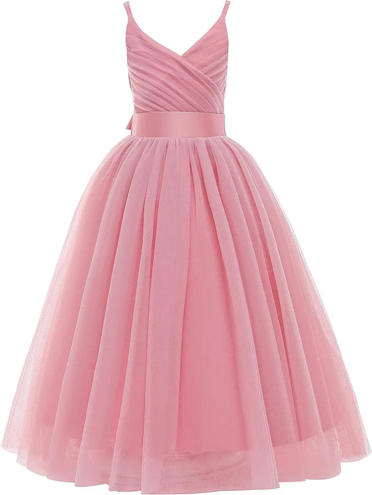 Flower Girls Spaghetti Strap Tulle Dress Long A Line Wedding Pageant Dresses Princess Birthday Party Ball Gown pageant dresses