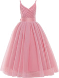 Vestido de tul con tirantes finos para niñas de flores, largo, corte A, para bodas, desfiles, princesas, fiestas de cumpleaños, vestidos de gala 
