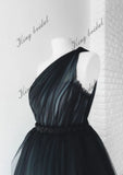 Black wedding dress Full black ash blue bridal gown Gothic wedding dress Tulle Beaded fantasy ball gown simple bridal gowns