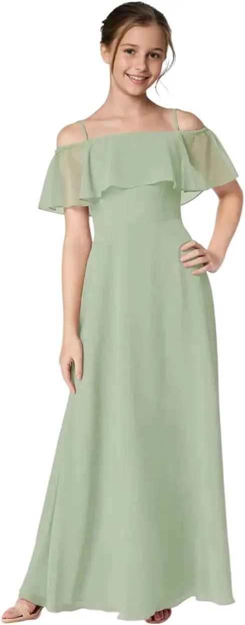Off Shoulder Junior Bridesmaid Chiffon Dress Flower Girl Dresses for Wedding First Communion Dress