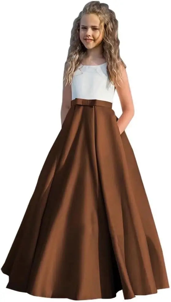 Satin Blumenmädchenkleid Erstkommunionkleid Kinder Hochzeit Ballkleider Prinzessin Party Mädchen Festzugskleider für Mädchen 