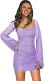 Sparkly Sequin Short Tight Homecoming Dress with Long Sleeves Girls Prom Party Dress Mini Club Dress cocktail evening dresses