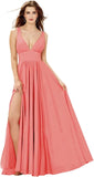 Elegant Women's Long Chiffon Bridesmaid Dresses Deep V-Neck Sleeveless Slit Formal Evening Party Gowns prom dresses
