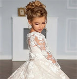 Apliques de encaje floral largo hasta el suelo, vestido de princesa para fiesta de cumpleaños infantil, comunión, vestidos blancos para niña de las flores para boda 