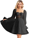 Langärmliges Tüll-Heimkehrkleid, kurzes Brautkleid, herzförmiger Ausschnitt, Spitzenapplikation, Ballkleider für Teenager, Cocktailkleid 