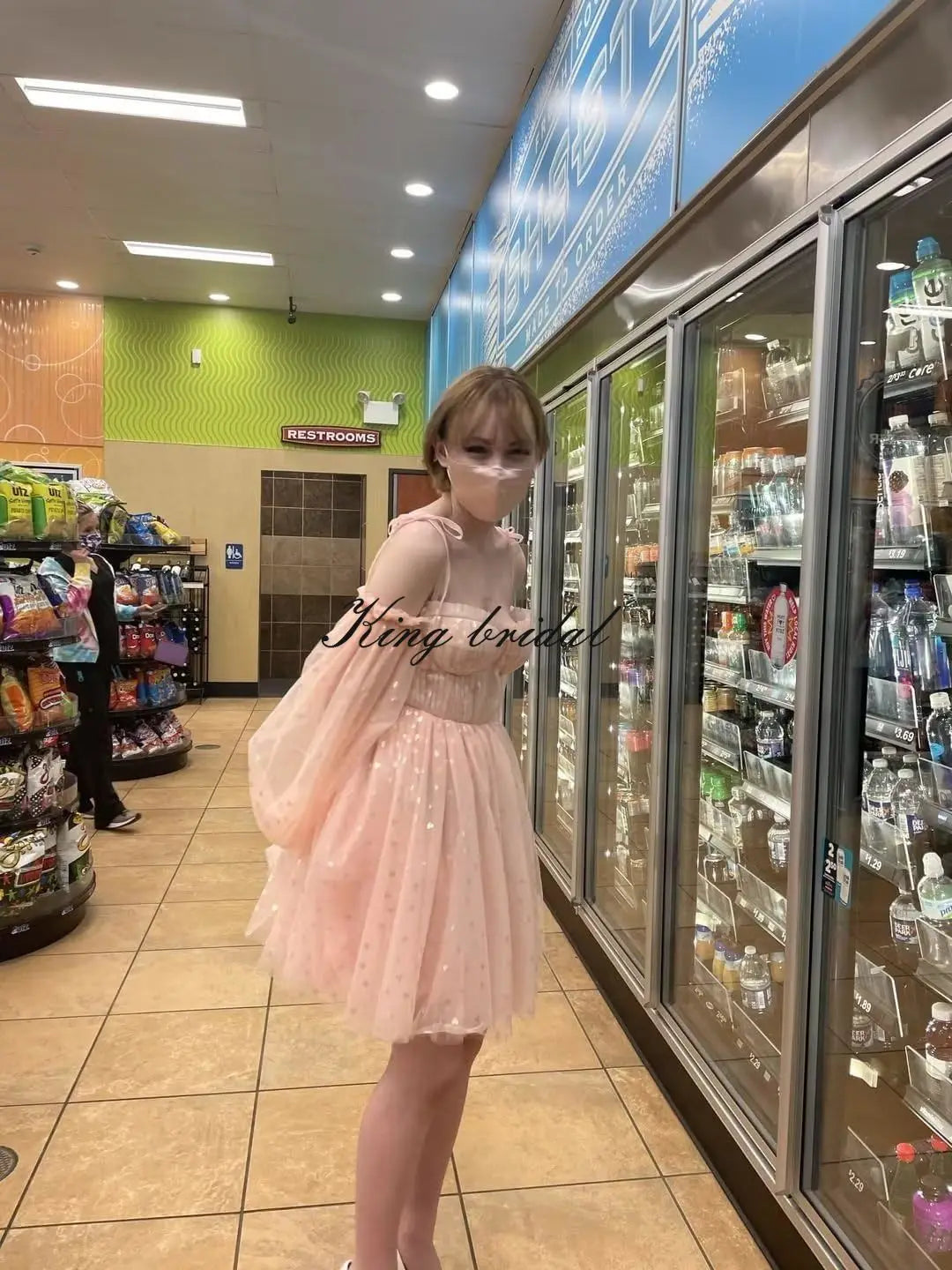 Hübsches Herz, kurzes Tüll-Heimkehrkleid für Teenager, Puffärmel, Mini-Spaghettiträger, formelles Abendkleid, Party-Cocktailkleid 