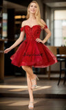Glitter Tulle Appliques Homecoming Dresses for Teens Beaded Off Shoulder Short Prom Dresses Lace Cocktail Mini Dress Club Gowns