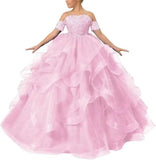 Vestidos de desfile de princesas para niñas de flores 2026 con encaje bordado, tallas grandes, tul en capas, vestidos de primera comunión para niñas. 