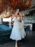 Vestidos de novia cortos de playa de tul con encaje, vestido de novia sencillo, vestido de novia blanco para mujer 2025 