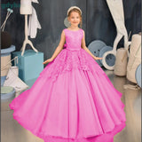 Apliques de encaje hasta el suelo para niña, fiesta de cumpleaños, primera comunión, vestido personalizado para niña de las flores para boda 