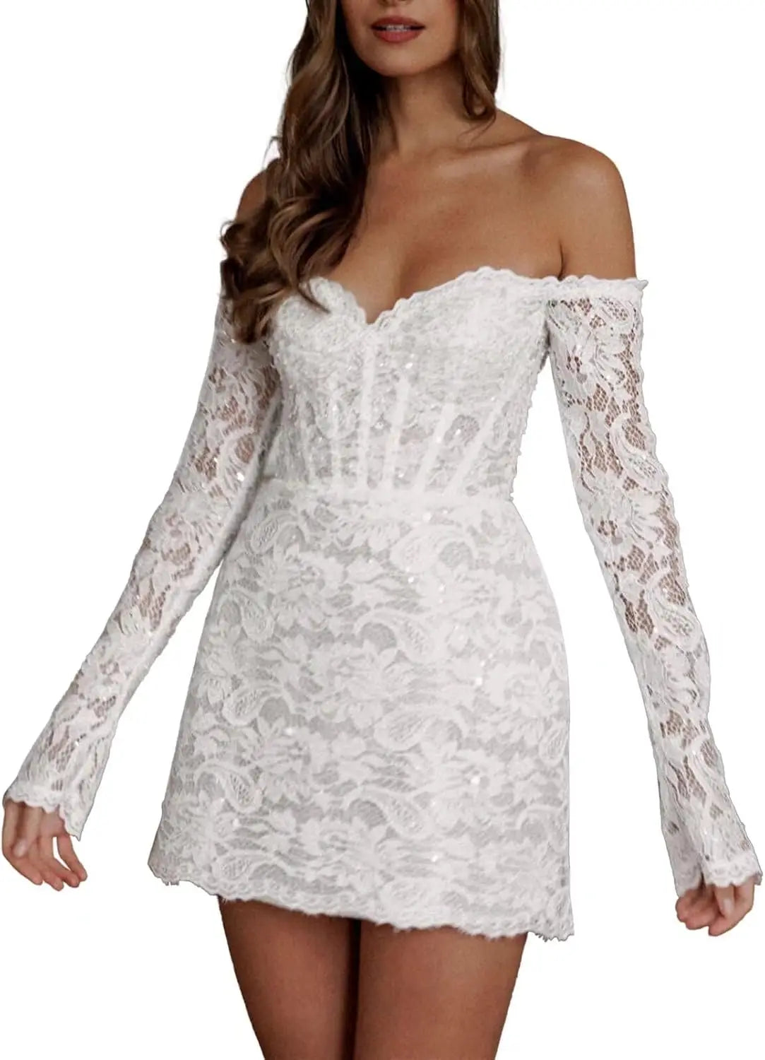 Kurze Brautkleider für die Braut, Strand, Spitzenapplikation, Tüll, trägerlos, Boho-Korsett, Mini-Brautkleid, Satin-Brautkleid mit Ärmeln 