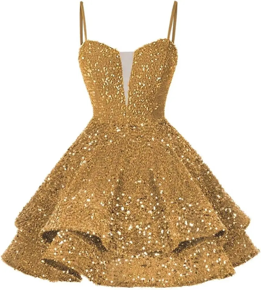 Kurzes Pailletten-Heimkehrkleid für Teenager, funkelnde Ballkleider, Sweet 16-Fotoshooting, Cocktailkleider, Minikleid, Partykleider 