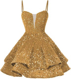 Kurzes Pailletten-Heimkehrkleid für Teenager, funkelnde Ballkleider, Sweet 16-Fotoshooting, Cocktailkleider, Minikleid, Partykleider 