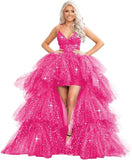 High Low Pailletten Tüll Ballkleider Mehrlagiges Romantisches Ballkleid für Damen Funkelndes Abendkleid Abendkleider 