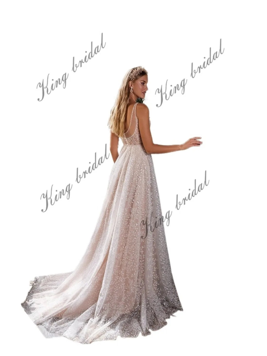 Vestido de novia brillante, vestido de novia de corte A con bordado de cristales, vestidos de novia sin espalda, vestido con brillo, vestido de novia personalizado 