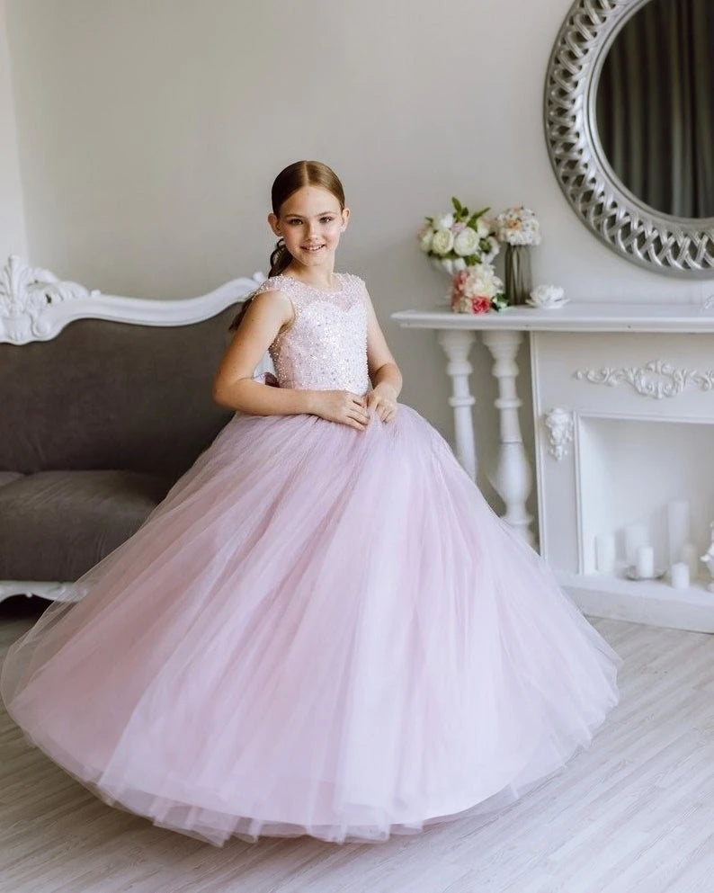 Vestido de princesa con tutú brillante para niña de las flores, vestidos de bebé rosas, vestido de tul para niña para boda, vestido de cumpleaños para niña, vestidos de desfile para niñas 