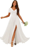 Custom Made Flutter Sleeves Split Bridesmaid Dresses with Slit Long V Neck Empire Waist Formal Evening Dress for Women Wedding