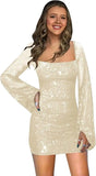 Sparkly Sequin Short Tight Homecoming Dress with Long Sleeves Girls Prom Party Dress Mini Club Dress cocktail evening dresses